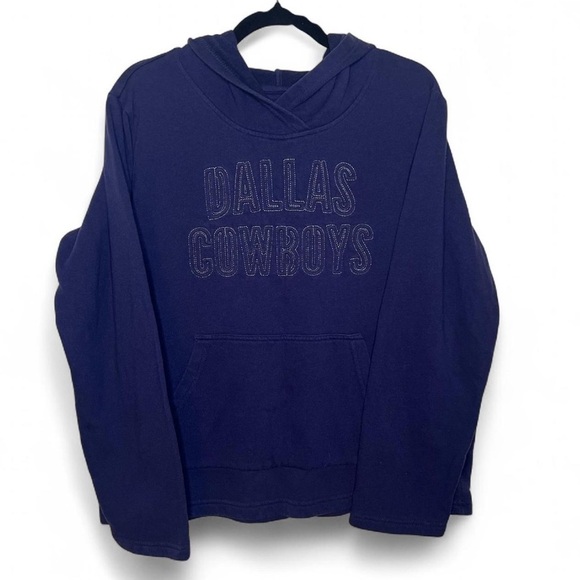 Dallas Cowboys Navy Blue Hoodie XL Silver Embroidered Logo Sweatshirt - Picture 1 of 4